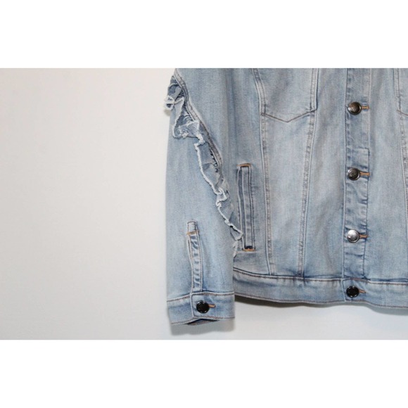 Lane Bryant Ruffled Denim Jean Jacket Blue Light Wash Womens Plus Size 24 H14229 - Picture 3 of 8